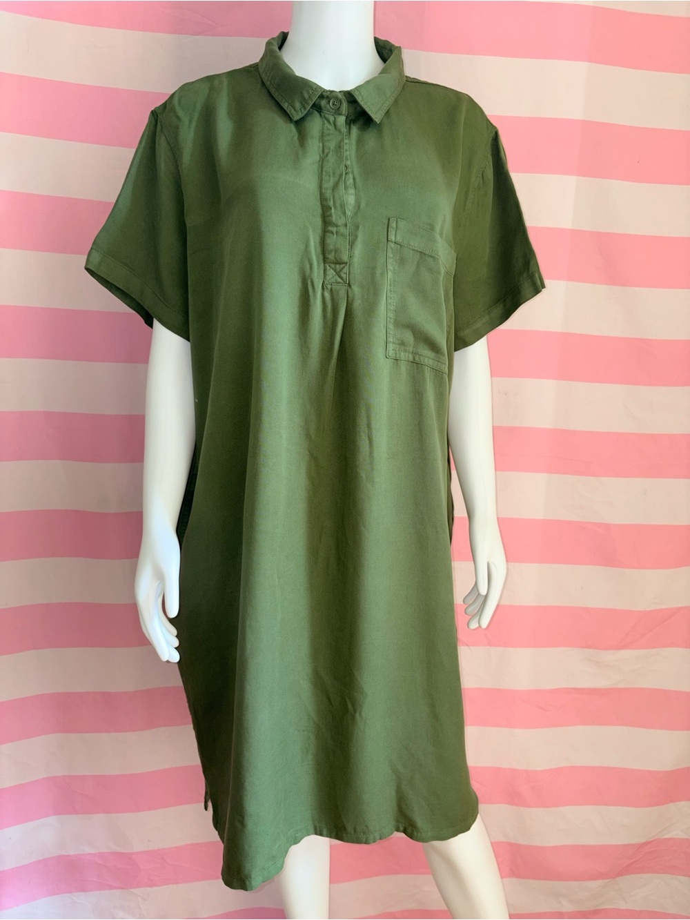 Gap Womens Tencel Shirt Dress Short Sleeve Button Front green XXL NWT